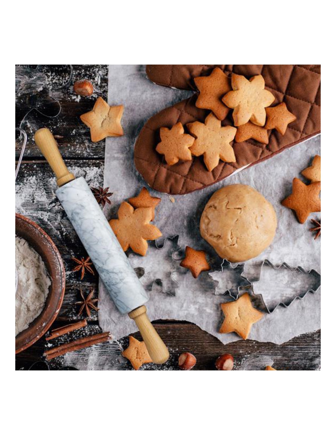 ROULEAU À PÂTISSERIE EN BOIS DE HÊTRE ET MARBRE - EVA