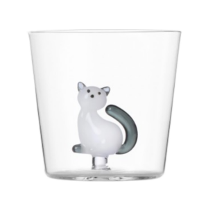 VERRE CHAT GRIS ET BLANC ASSIS - ICHENDORF