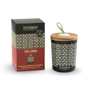 BOUGIE DÉCO PARFUMÉE TECK & TONKA RECHARGEABLE 180 G - ESTÉBAN