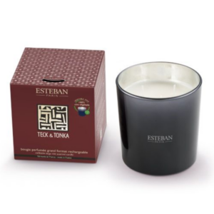 BOUGIE PARFUMÉE 3 MÈCHES TECK & TONKA RECHARGEABLE 450 G - ESTÉBAN