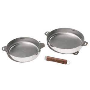LOT DE 2 POÊLES INOX 24 ET 28 CM AVEC POIGNÉE AMOVIBLE EN BOIS - COOKUT