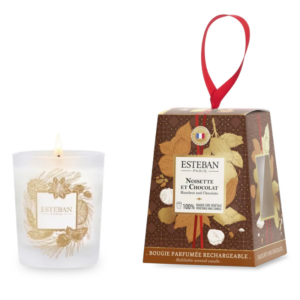 BOUGIE PARFUMÉE ÉDITION LIMITÉE NOËL 2026 NOISETTE & CHOCOLAT, RECHARGEABLE 180 G - ESTEBAN